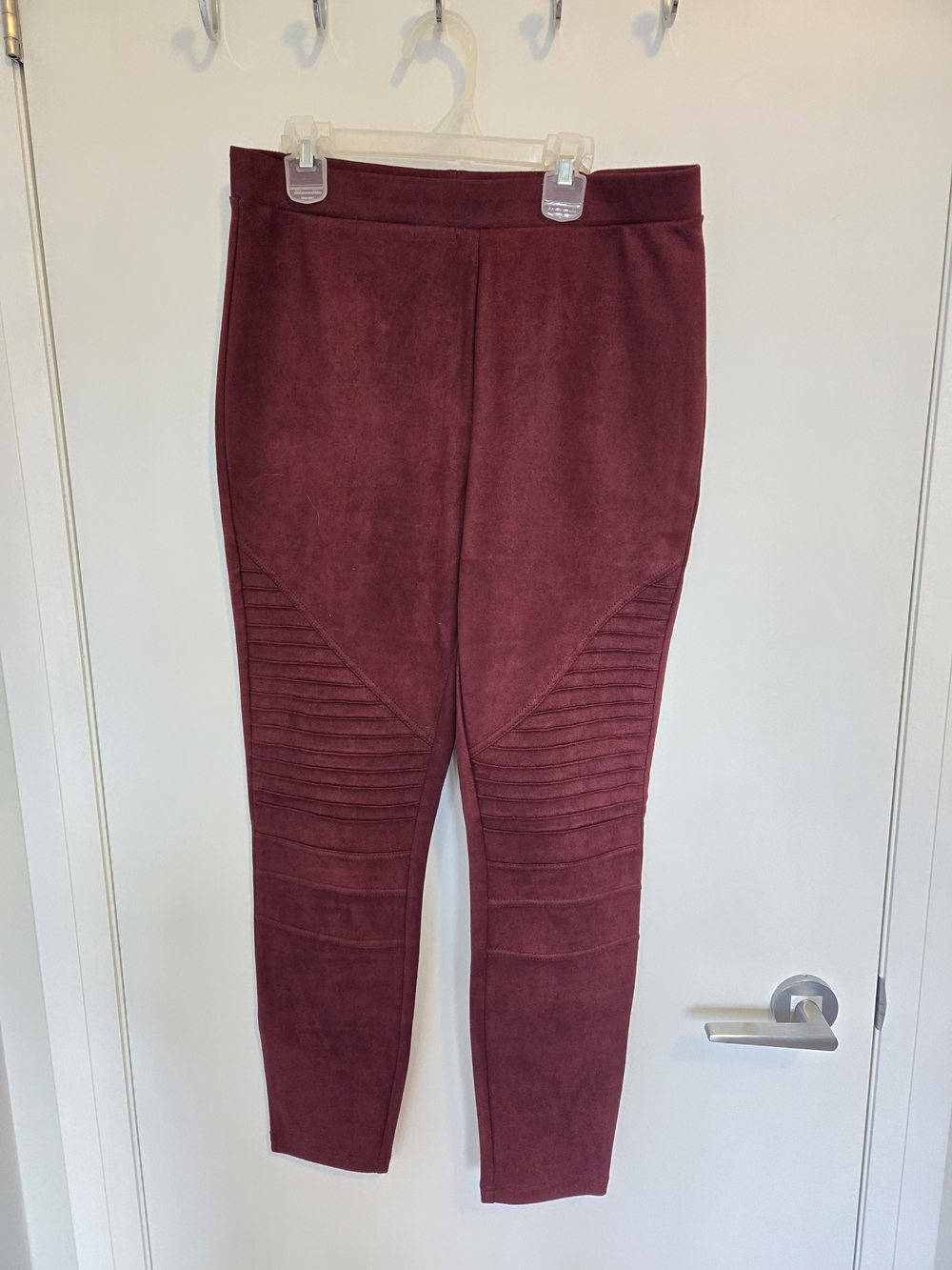 cleo Deep Wine Ponte Leggings with Moto Rib Detail